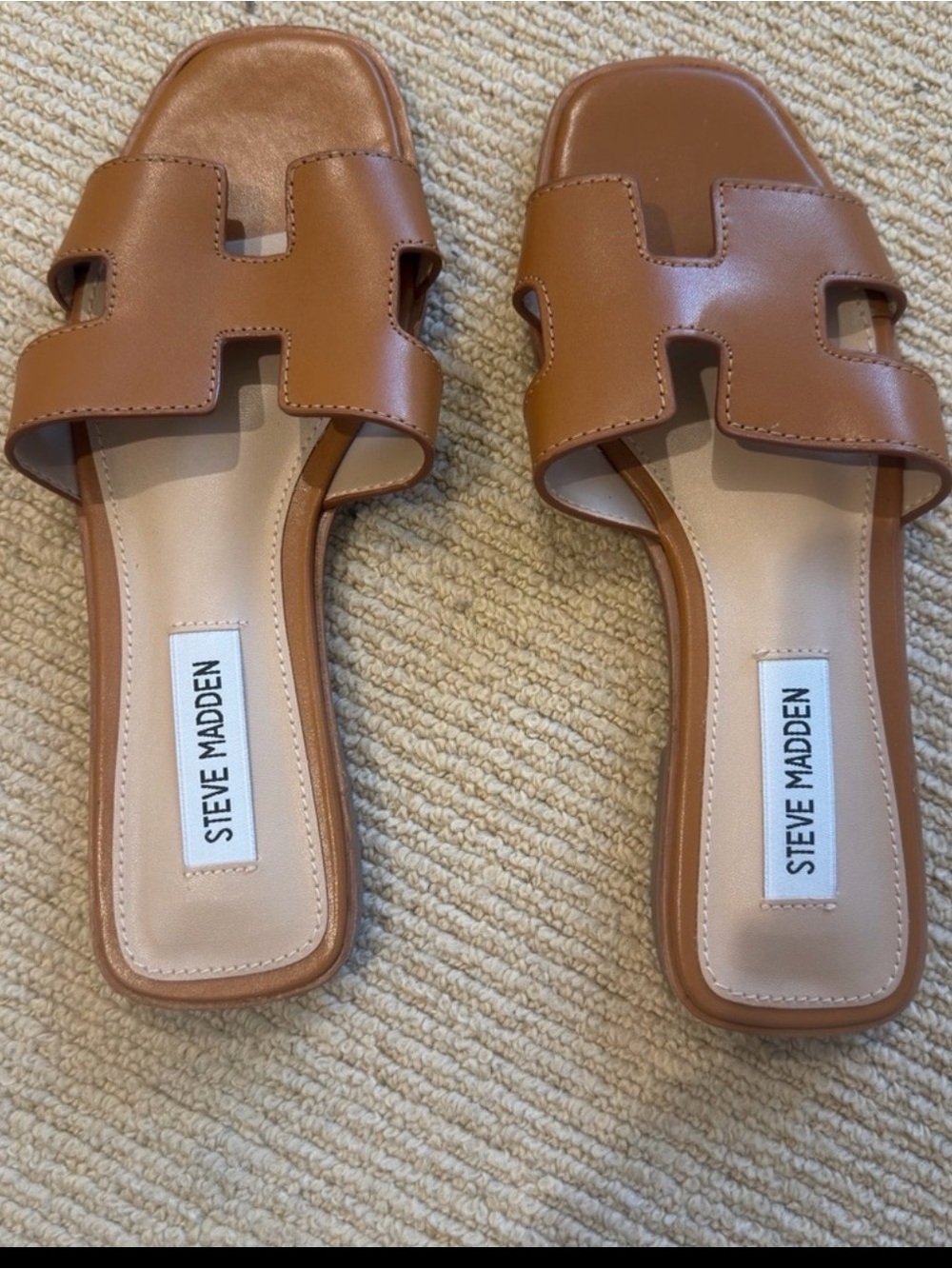 Steve Madden White Leather H-strap Slide Sandals